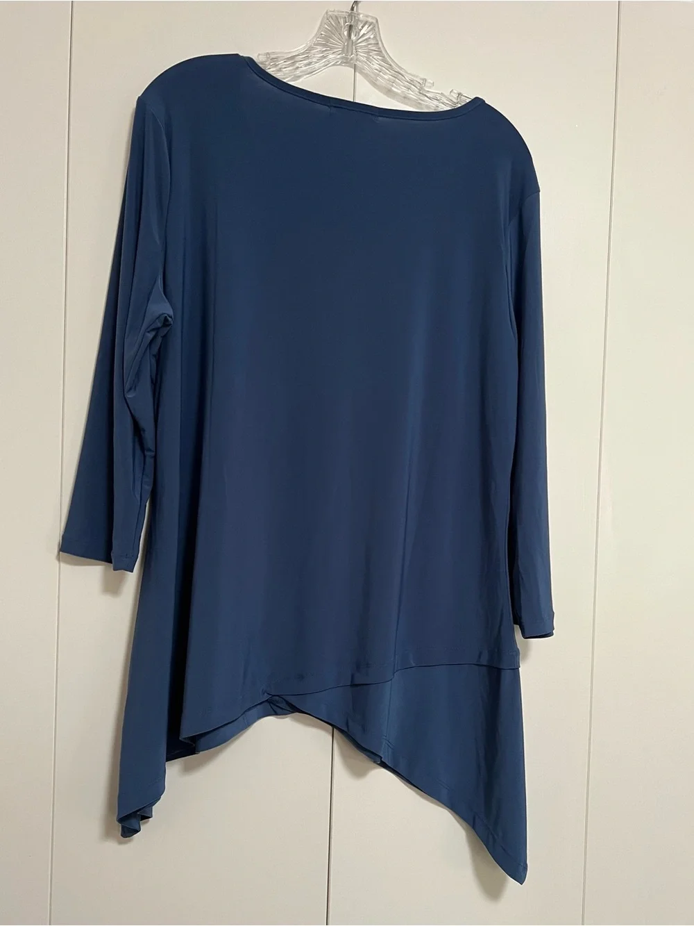 Roz & Ali Blue Tunic 3/4 Sleeve Asymmetrical Shark Bite Hem Women’s Blouse Sz XL